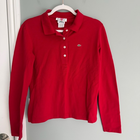 Lacoste Devanlay Vibrant Red Classic Preppy Collared Long Sleeve Polo Shirt - Picture 3 of 15